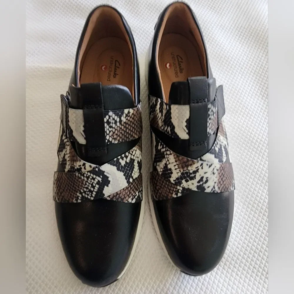 Clarks Black and Brown Snake Print Athletic Shoes